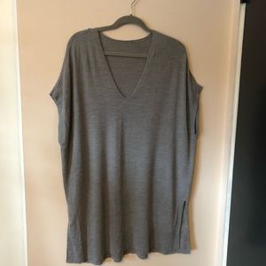 EILEEN FISHER OVERSIZED GREY V NECK MERINO PULLOVER TUNIC TOP